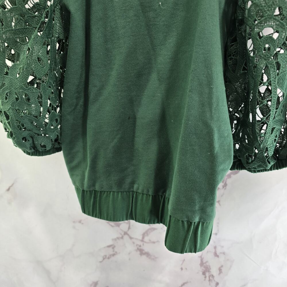 Anthropologie Top Womens XS Green Lace Crop Elastic Crochet Dolan Knit Puff - Picture 7 of 9